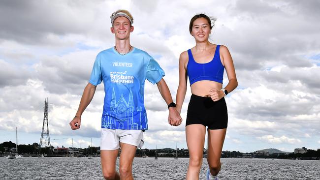 Run club couple Leighton Scott, 24, and Jasmine Avery, 22.Saturday February 15, 2025. Picture, John Gass