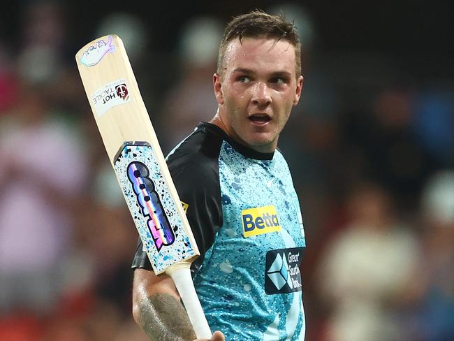 GOLD COAST, AUSTRALIA - JANUARY 22: Josh Brown of the Heat leaves the field after being dismissed for 140 runs during the BBL The Challenger Final match between Brisbane Heat and Adelaide Strikers at Heritage Bank Stadium, on January 22, 2024, in Gold Coast, Australia. (Photo by Chris Hyde/Getty Images)