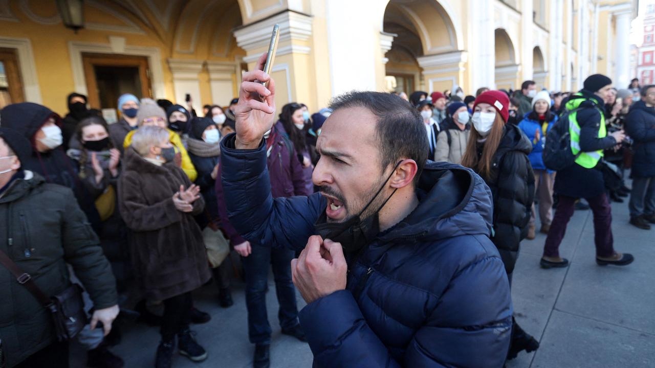 People protest against Russia's invasion of Ukraine in central Saint Petersburg. Picture: AFP