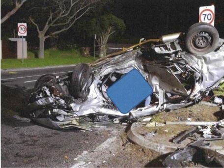 The mangled wreck of the Honda sedan in which Nepalese couple Santosh Adhikari and Pratima Thapa Adhikari were travelling during the crash at Caulfield South.