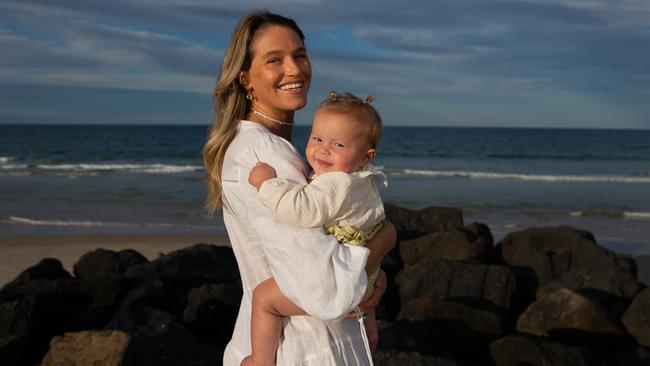 Ellidy Pullin and daughter Minnie on the Gold Coast. Picture: David Kelly