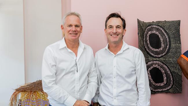 AFLNT chairman Sean Bowden and AFL chief executive Andrew Dillon at the launch of the Sir Doug Nicholls round in Darwin ahead of the AFL match between the Gold Coast Suns and Hawthorn. Picture: Pema Tamang Pakhrin