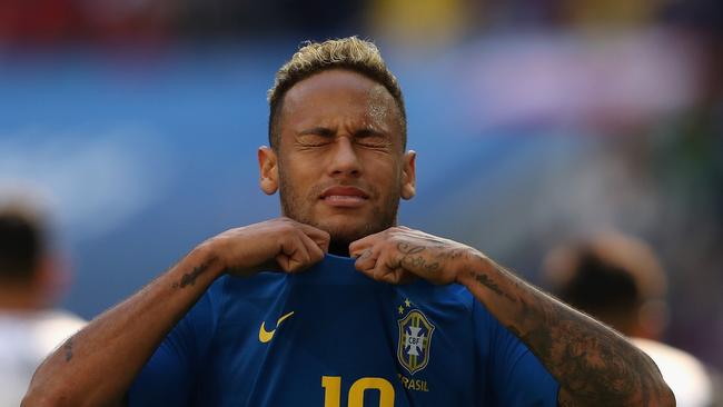 Neymar Jr of Brazil reacts during the 2018 FIFA World Cup Russia group E match between Brazil and Costa Rica at Saint Petersburg Stadium. Photo by Francois Nel/Getty Images
