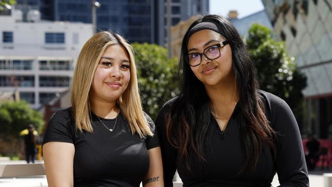 Jennah Hernandez (left) and Jobie Moradon at Parramatta Square. Picture: Jonathan Ng