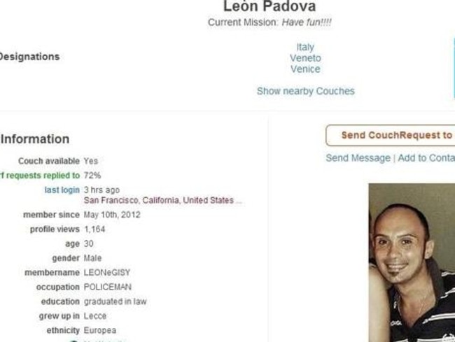 ‘Leonardo’s’ couchsurfing.com profile. Pic: Investigative Reporting Project Italy/Correctiv.org