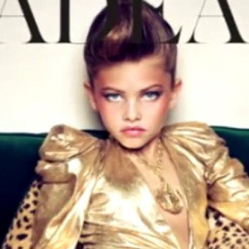 This photo of then 10-year-old Thylane Lena-Rose Blondeau in French Vogue caused concern. Picture: Good Morning Amercia