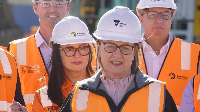 Victorian Premier Jacinta Allan at a Suburban Rail Loop announcement on Sunday. Picture: NewsWire / Luis Enrique Ascui