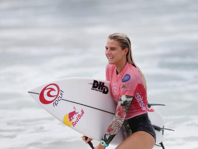 Competitor Molly Picklum after her quarterfinal heat in the 2021 Vissla Central Coast pro at Avoca Beach Saturday 6th March 2021.pic Sue Graham