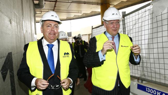 State Planning Minister Anthony Roberts and Landcom CEO John Brogden at the Mirvac and Landcom, OVO development at Green Square. Picture: John Appleyaerd