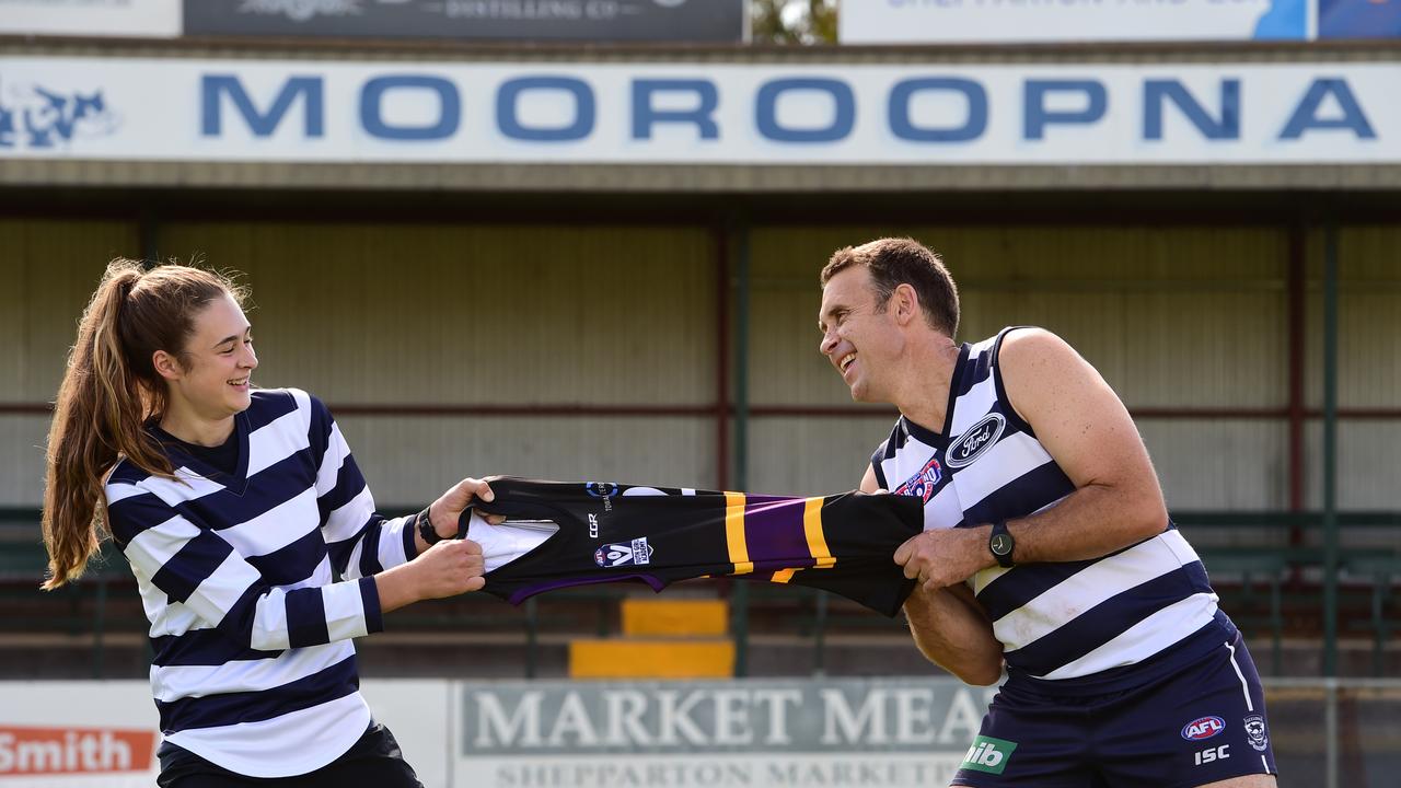 Paul and Millie Brown ham it up for the cameras in Mooroopna. Picture: Zoe Phillips