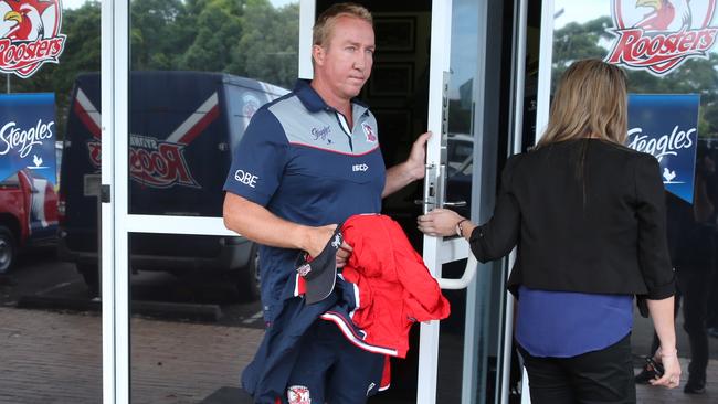 Roosters coach Trent Robinson outside the club headquarters this morning. Picture: Ross Schultz