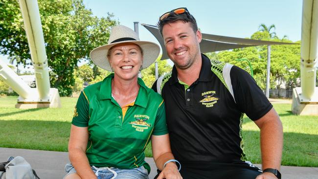 Team Manager of Darwin Lee-Ann Reader and Head Coach of Darwin Timothy Few at the 2023 Country Swimming Championships at Parap Pool, Darwin. Picture: Pema Tamang Pakhrin