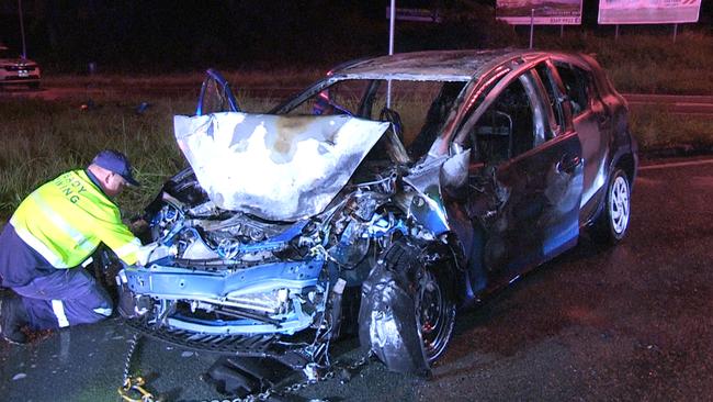 Two paramedics have been taken to hospital after a Toyota Prius collided with an ambulance at Mount Coot-Tha on Monday morning. Picture: RMGNEWS