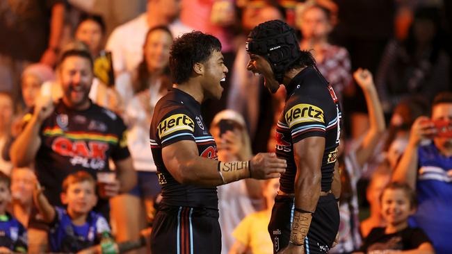 The Panthers were all smiles early on, but were stunned by the Broncos resilience in defence. Picture: Getty Images.