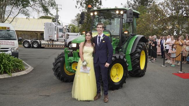 Students arriving in style for the 2024 Glasshouse Christian College formal at Flaxton Gardens.