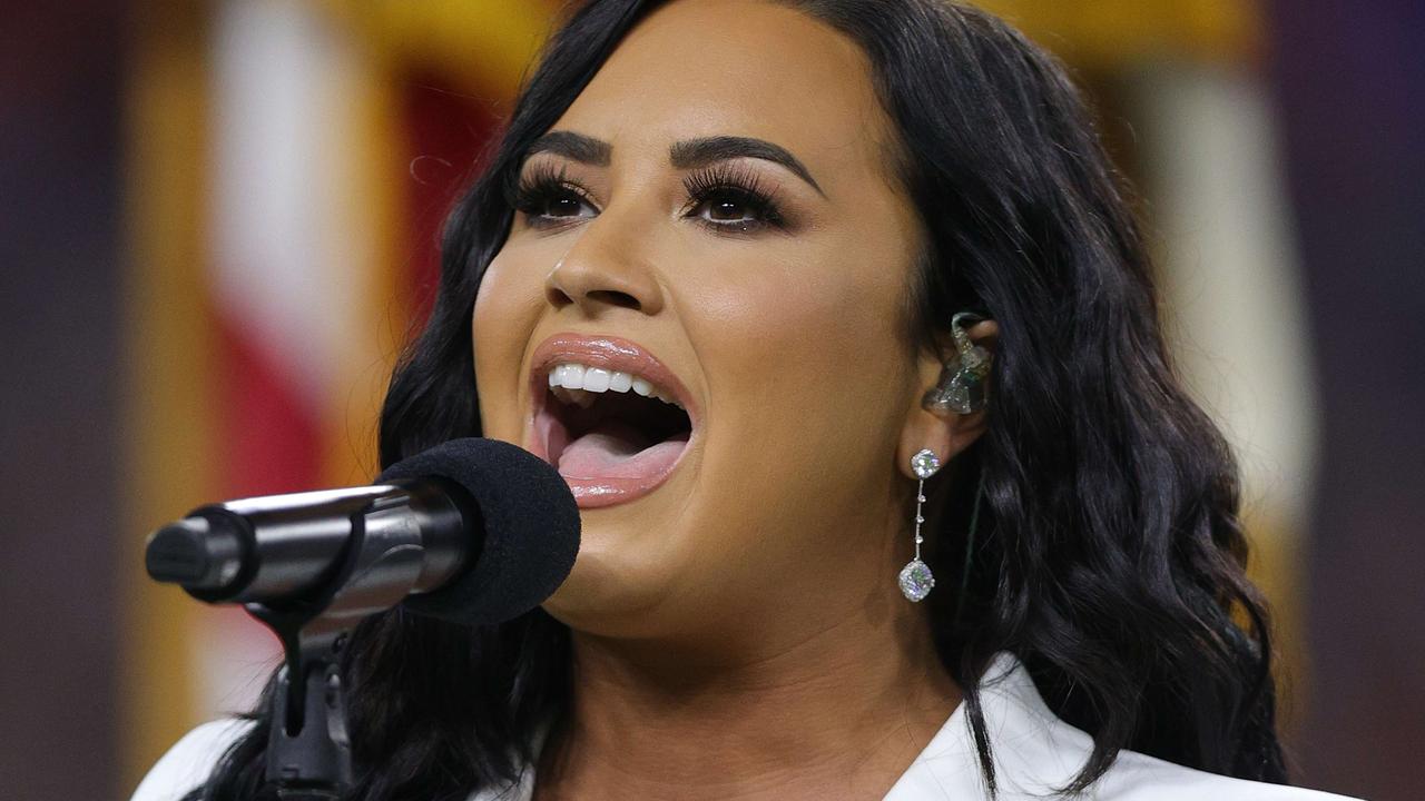 Lovato recently performed the US national anthem at the Super Bowl. Picture: Getty Images.