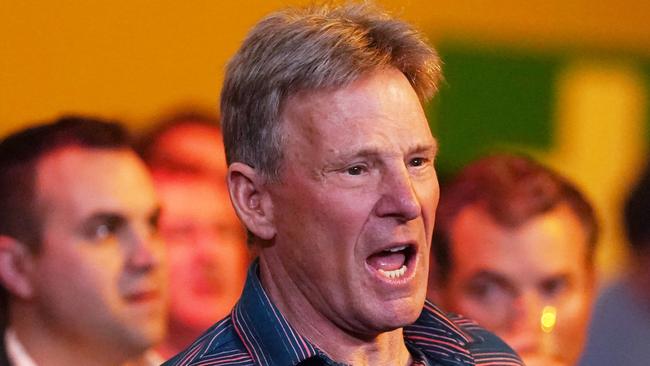 Sam Newman watches the boxing match. Picture: Michael Dodge/AAP Image.