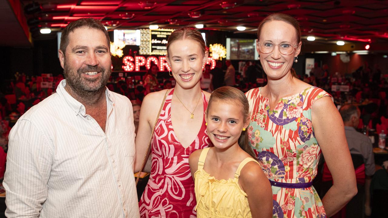 September junior sports star Lucy Barnes with her family (from left) Greg, Olivia and Emily Barnes at the Sports Darling Downs presentation dinner at Rumours International, Saturday, February 1, 2025. Picture: Kevin Farmer