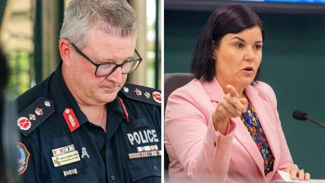 Chief Minister Natasha Fyles (right) has put her support behind NT Police Commissioner Jamie Chalker (left) after 80 per cent of NTPA surveys said officers had lost faith with the top cop.