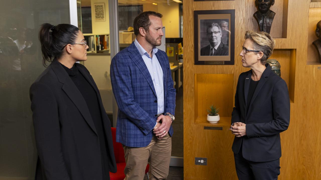 Clint Newton met with ACTU Secretary Sally McManus in Melbourne on Tuesday. (Photo by Daniel Pockett/Getty Images)