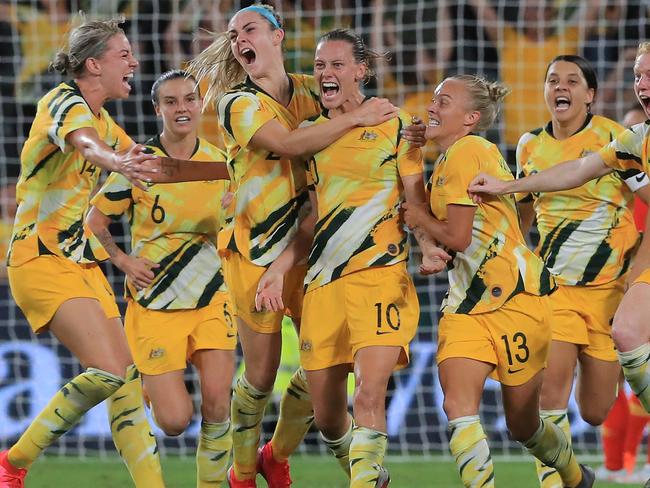 *APAC Sports Pictures of the Week - 2020, February 17* SYDNEY, AUSTRALIA - FEBRUARY 13: The Matildas celebrate a Emily van Egmond goal during the Women's Olympic Football Tournament Qualifier between Australia and China PR at Bankwest Stadium on February 13, 2020 in Sydney, Australia. (Photo by Mark Evans/Getty Images)