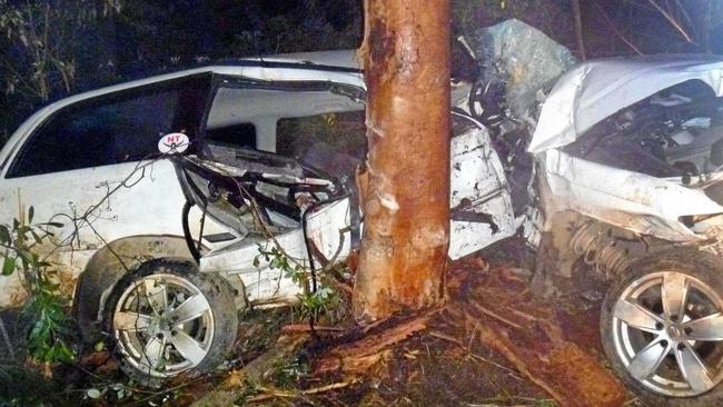 David Caffrey was confronted with this horrific crash scene in February, 2013 where he desperately tried to save the life of a driver clinging to life whose legs were "chopped off” after colliding with a tree. Picture: Contributed