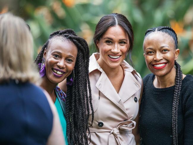 Meghan arrives at the British High Commissioner residency in Johannesburg in 2019 to meet with Graca Machel, widow of former Nelson Mandela. Picture: AFP