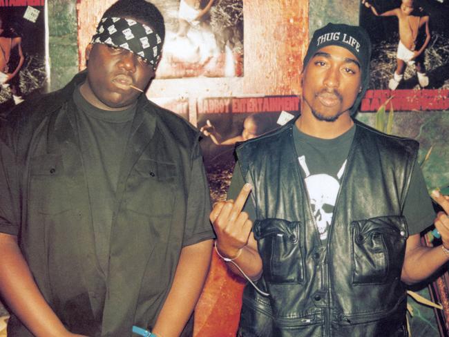 Rap singer rapper Biggie Smalls with Tupac Shakur.