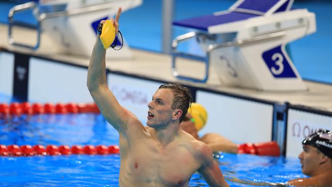 Kyle Chalmers wins gold in the 100m freestyle at the Rio Olympics. Picture: Alex Coppel.