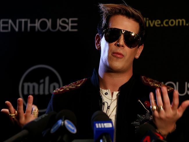 Milo Yiannopoulos speaks for his Troll Academy Tour. Picture: Lisa Maree Williams