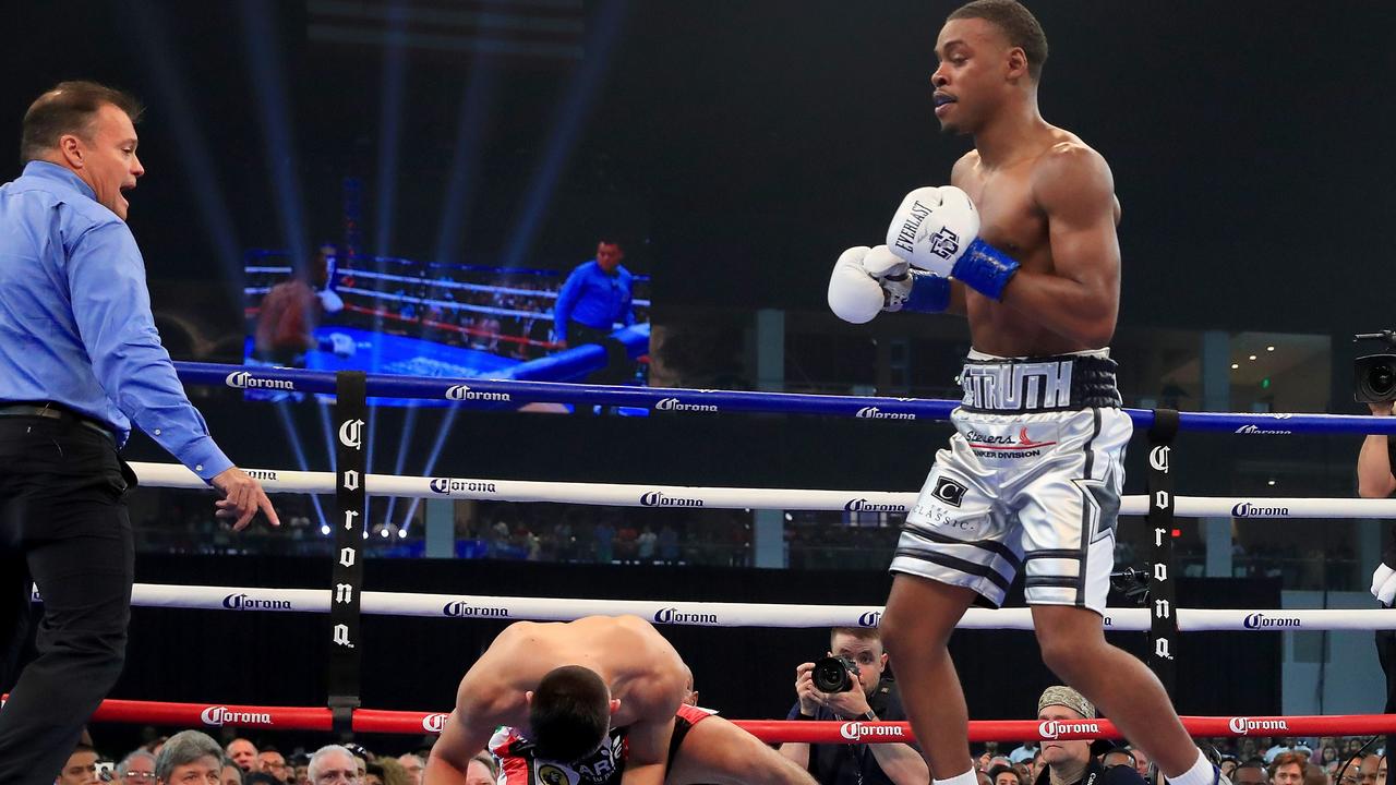 Errol Spence Jr. knocks out Carlos Ocampo in the first round of a IBF Welterweight Championship bout at The Ford Center at The Star.