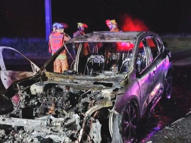 Firefighters on scene at the Princes Highway crash site. Picture: 9 News