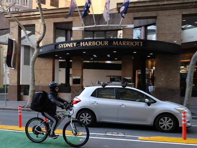 The Marriott Hotel in Sydney where two security guards who have contracted COVID-19 worked in August. Picture: NCA NewsWire / Dylan Coker