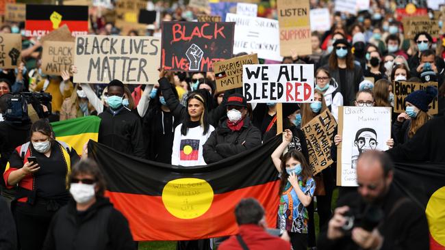 About 6000 protesters gathered peacefully in Adelaide last month. Picture: Tracey Nearmy/Getty Images