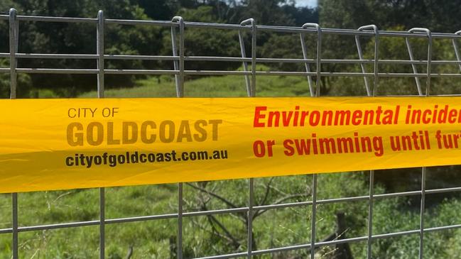 Sewer spill in the northern Gold Coast at the Albert River. Signage put up by the Gold Coast City Council.