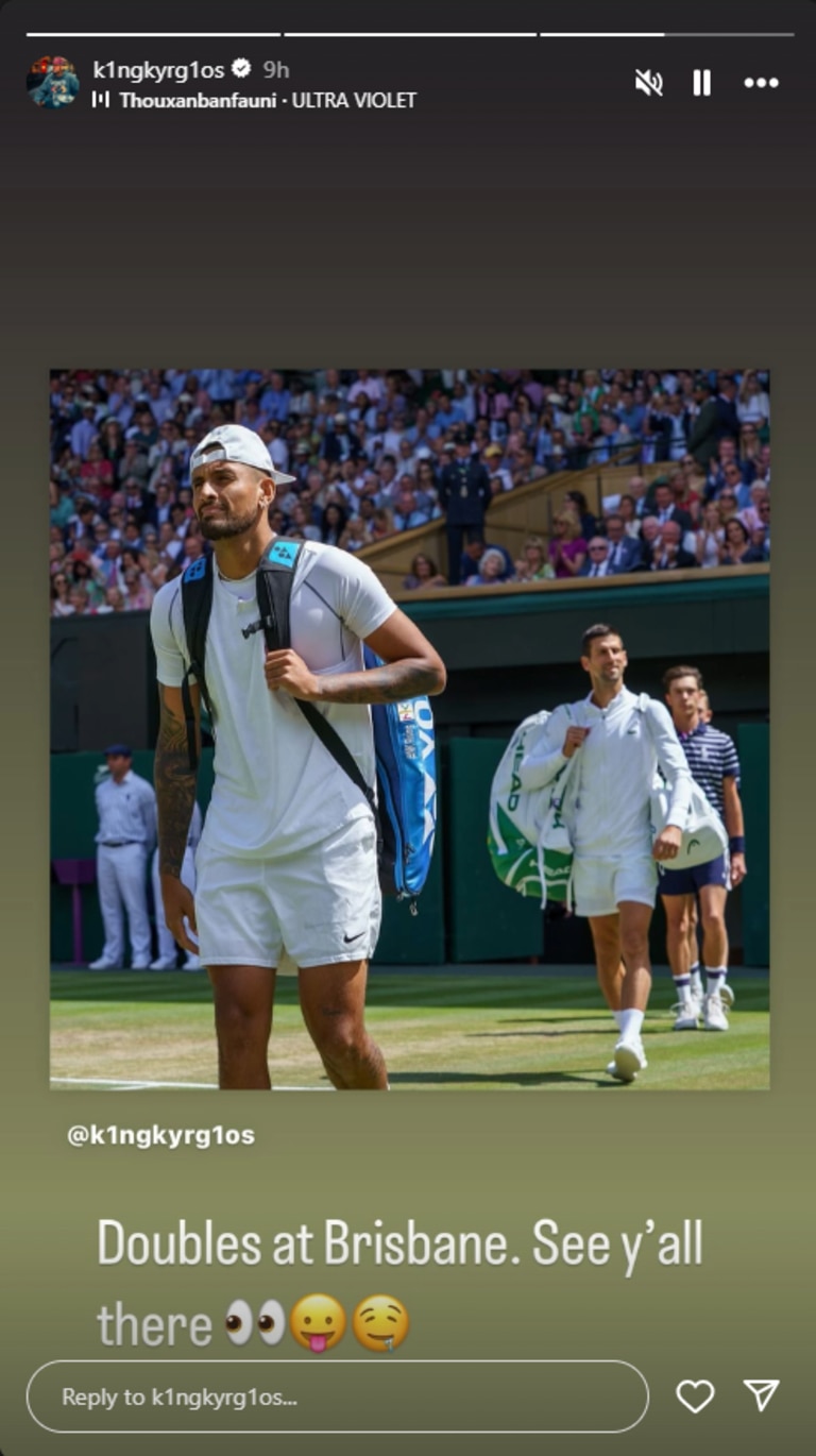 Kyrgios announced via social media. Picture: IG/ @k1ngkyrg1os