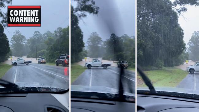 Truck stuck in Cooran Crossing floodwaters