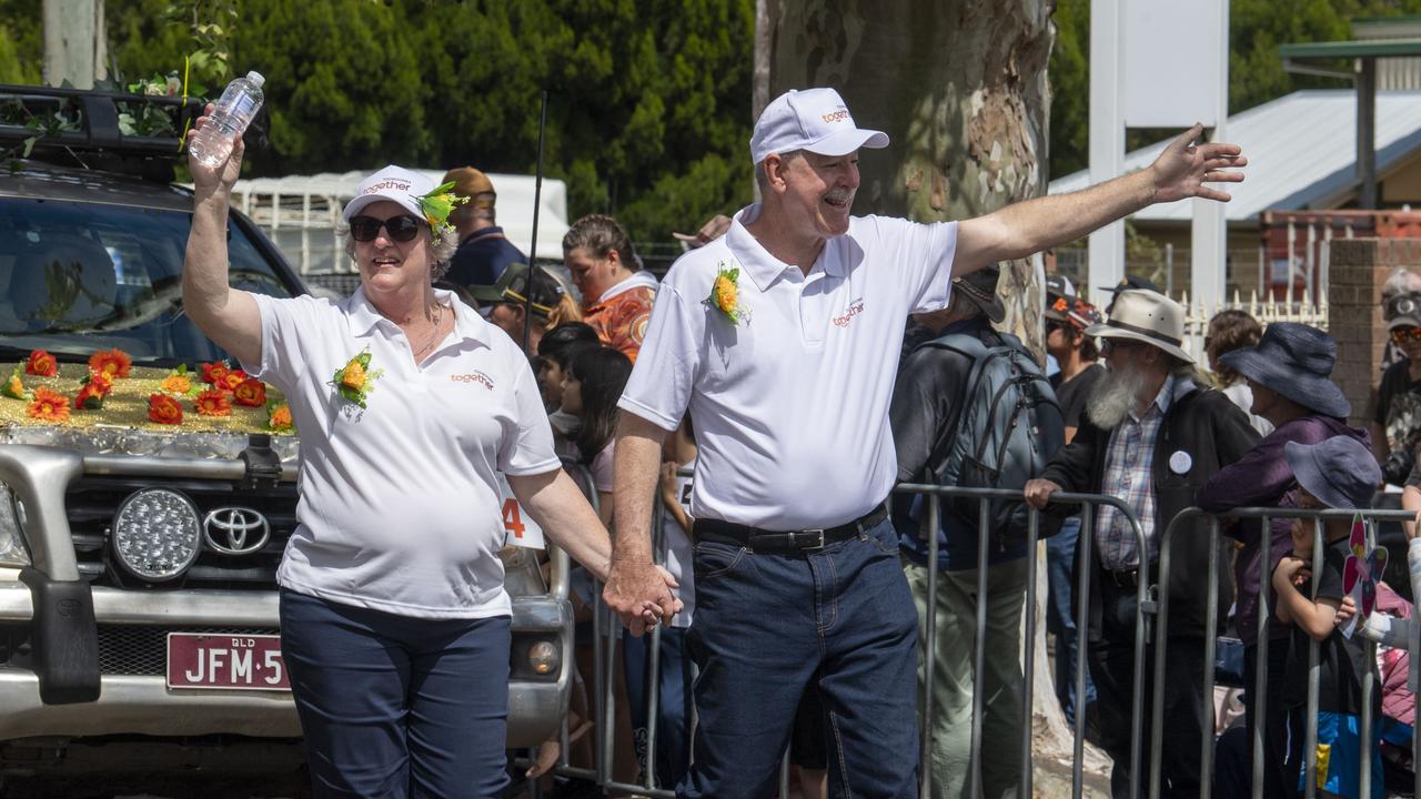 Lisa and John Minz. Toowoomba Together Incorporated float in the Grand Central Floral Parade. Saturday, September 17, 2022. Picture: Nev Madsen.