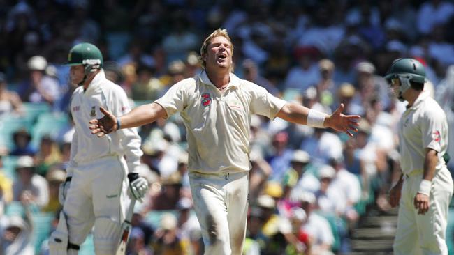 Shane Warne reacts after having an appeal turned down.
