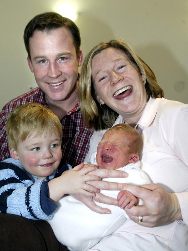 Politics Portrait State Liberal Party acting leader Will Hodgman with his wife Nicky son William 2 and new baby James