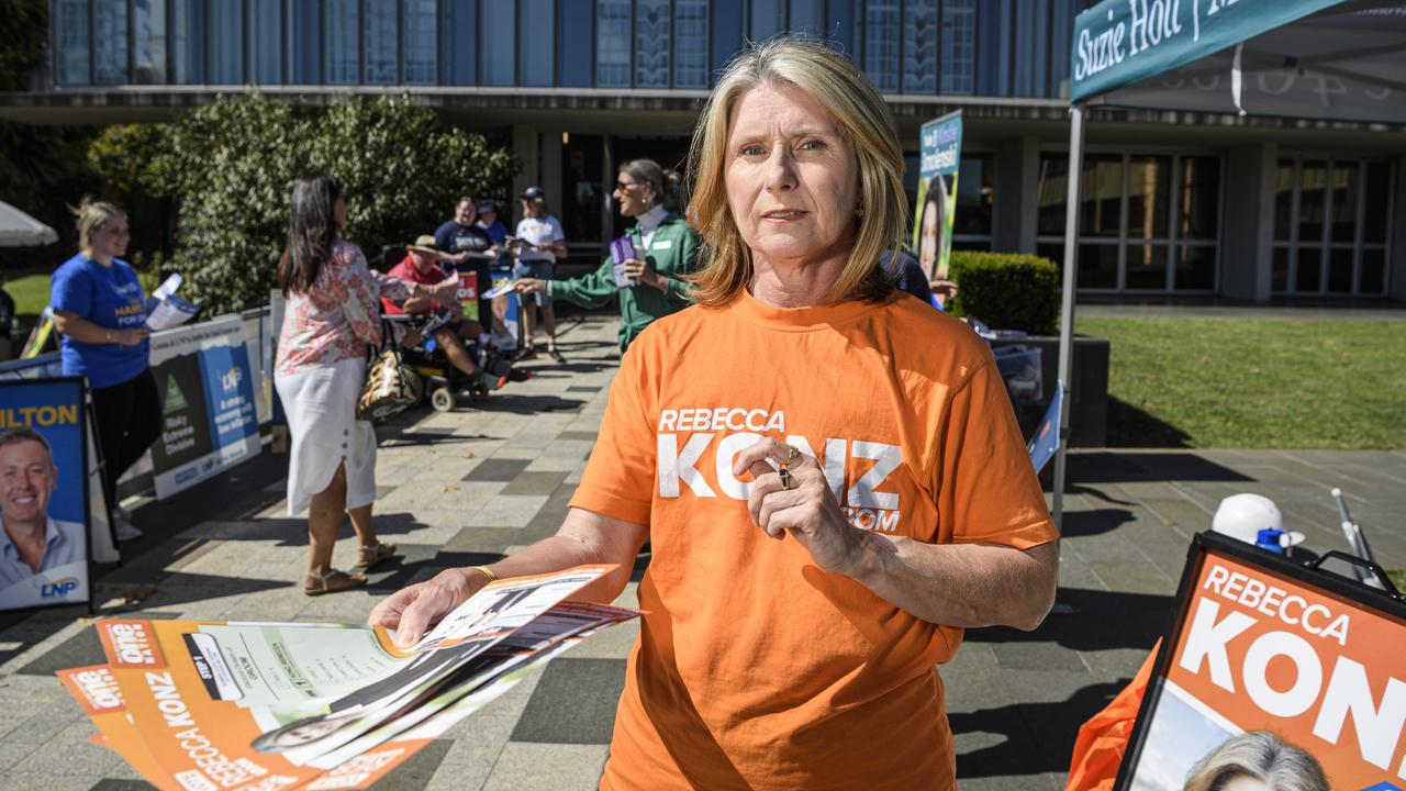 One Nation Groom candidate Rebecca Konz outside pre-poll voting at The Annexe, Friday, May 2, 2025. Picture: Kevin Farmer