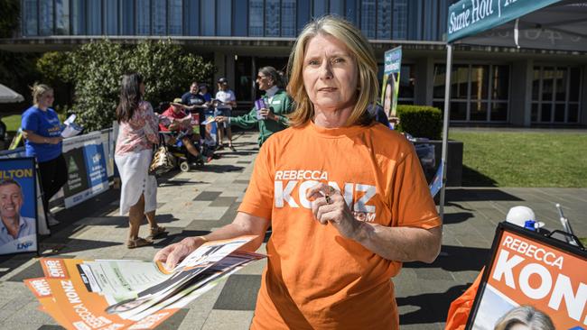 One Nation Groom candidate Rebecca Konz outside pre-poll voting at The Annexe, Friday, May 2, 2025. Picture: Kevin Farmer