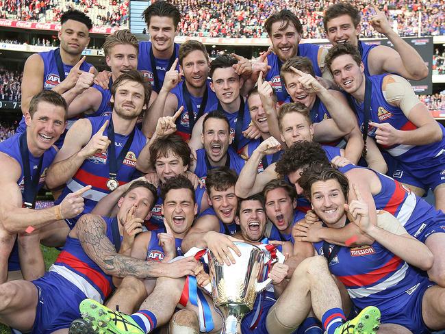 2016 AFL Grand Final match between the Western Bulldogs and the Sydney Swans at the Melbourne Cricket Ground (MCG), Melbourne, Australia on October 1, 2016. The Western Bulldogs Team with Cup Picture Michel Klein