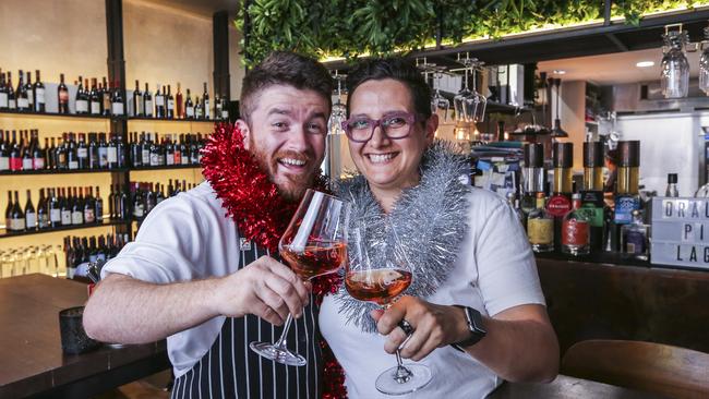 Wolfe + Molone owner Tanya is encouraging diners to add $2 to their bill this year to pay it forward to homeless charities to help people in need this Christmas. Pictured with chef Phil Latta. Picture by Wayne Taylor 20th November 2019