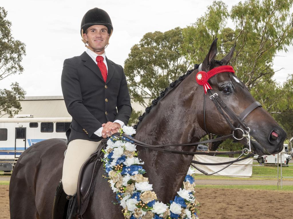 Phil Bobeck on The Lawyer, winner of the Hedger Cup for off track thoroughbreds at the Toowoomba Royal Show. Saturday, March 26, 2022. Picture: Nev Madsen.