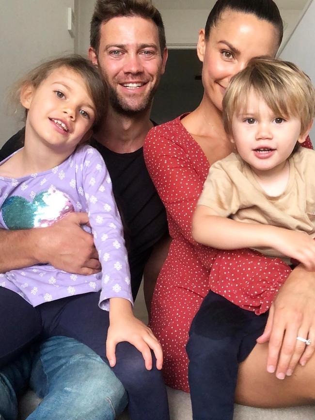 Rachael Finch with husband Michael Miziner and their children — Violet and Dominic.