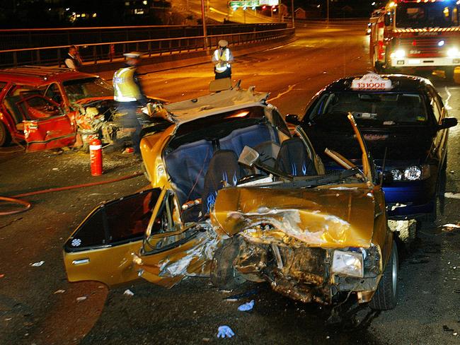 The man in the Gold Gemini spent more than half an hour stuck in his car before being rushed to hospital.