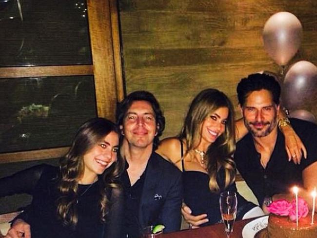 Loved up ... Sofia Vergara and Joe Manganiello, right, with her niece Claudia at her birthday earlier this month.