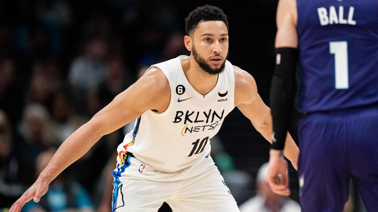 Ben Simmons guards LaMelo Ball while ill during Brooklyn’s New Year's Eve win over Charlotte. (Photo by Jacob Kupferman / GETTY IMAGES NORTH AMERICA / Getty Images via AFP)