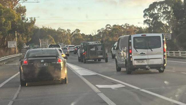 Traffic was down to one lane both inbound and outbound with reports a truck caught fire with crews called to the scene just before 7am. Picture: Facebook